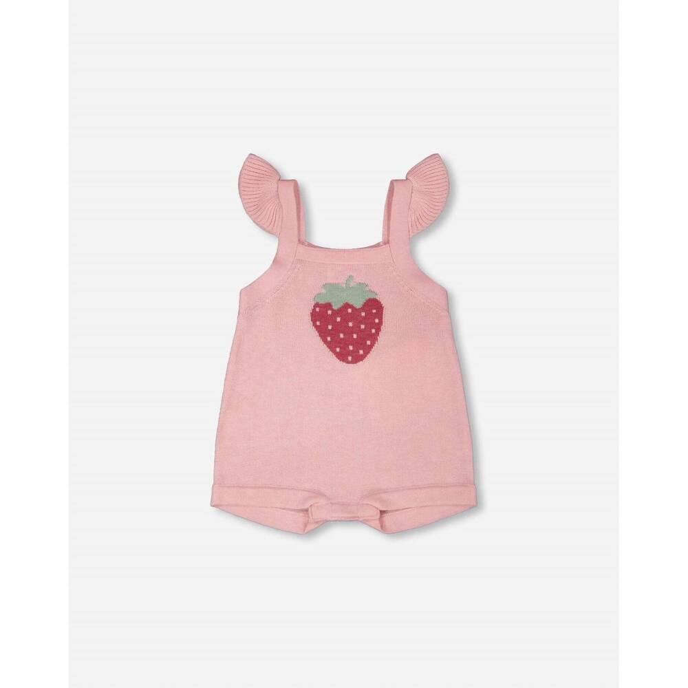 NEW DEUX PAR DEUX girls' knit strawberry romper in pink